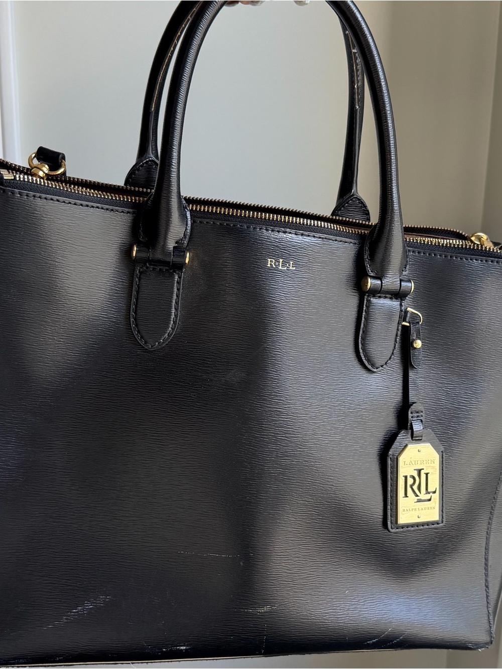 RLL Ralph Lauren Black Leather Tote Bag